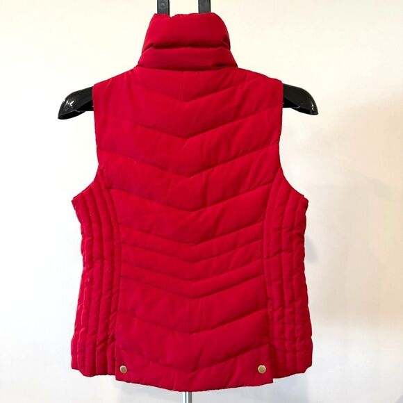 Talbots Red Quilted Down Puffer Vest with Removable Faux Fur Collar Size Small - Picture 6 of 8